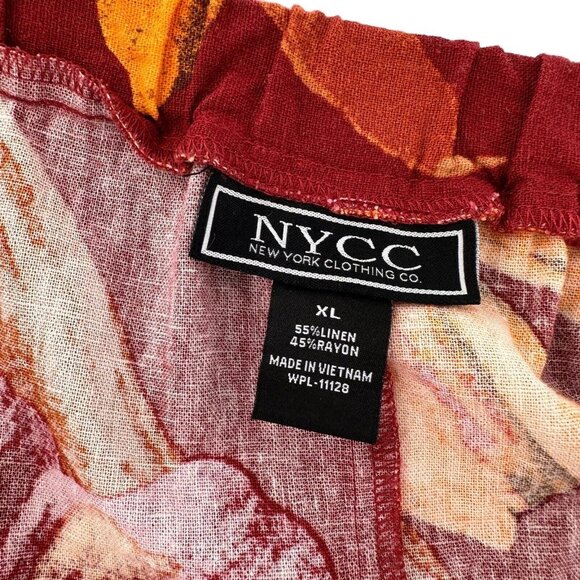 NYCC Floral Button-Front Skirt XL Red Orange Purple Linen Blend Tropical Maxi - Picture 2 of 16